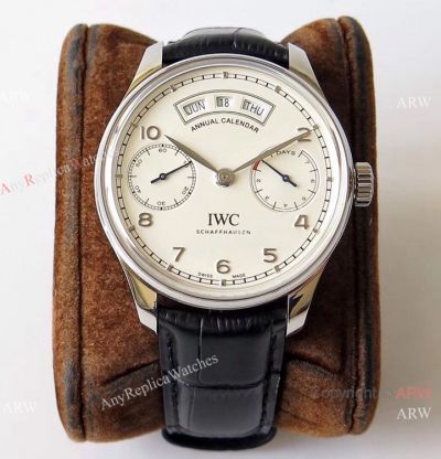 Swiss Grade 1A IWC Portugieser Annual Calendar ZF 52850 White Dial Leather Strap